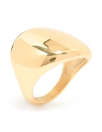 Waterproof Gold Plated Stainless Steel Smooth Pebble Ring