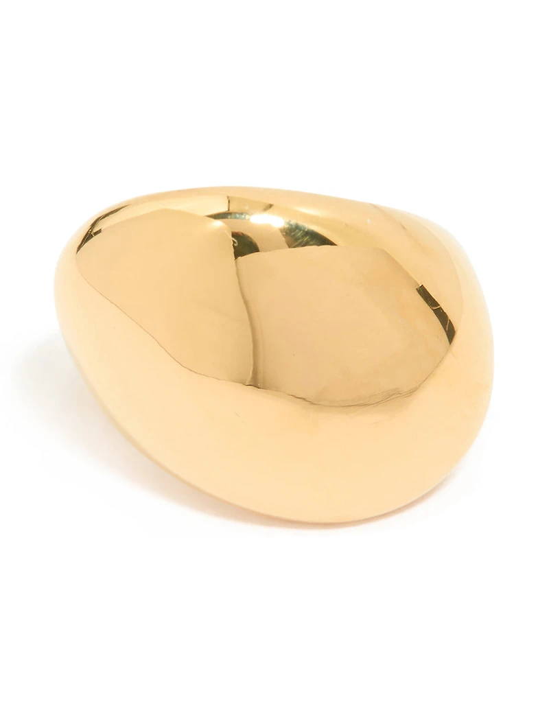 Waterproof Gold Plated Stainless Steel Smooth Pebble Ring