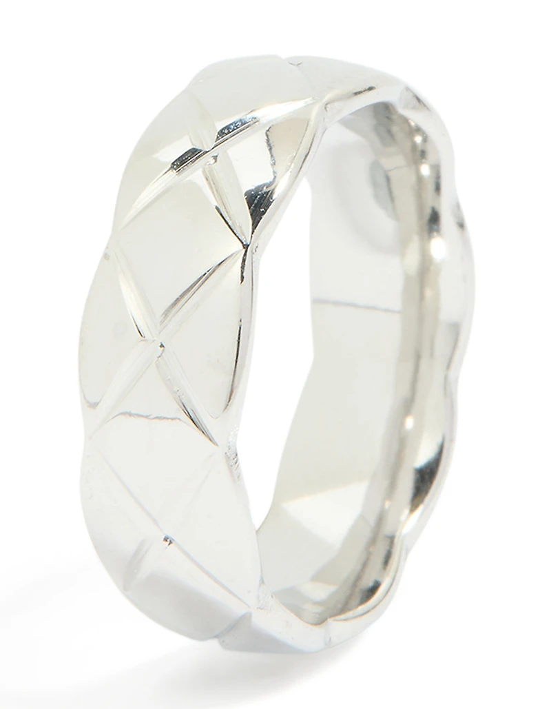 Waterproof Stainless Steel Crosshatch Band Ring