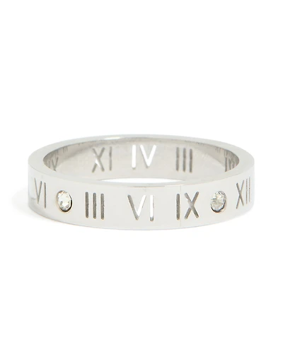 Waterproof Stainless Steel Cubic Zirconia Roman Numeral Ring