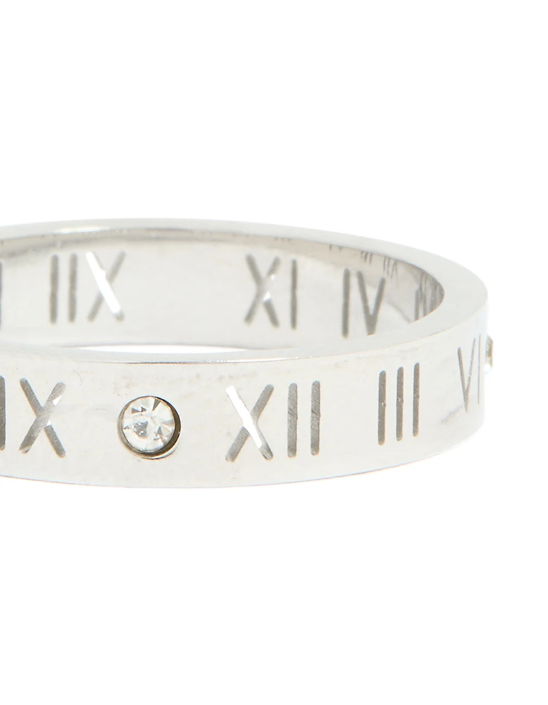 Waterproof Stainless Steel Cubic Zirconia Roman Numeral Ring