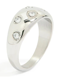 Waterproof Stainless Steel Spotty Diamante Band Ring