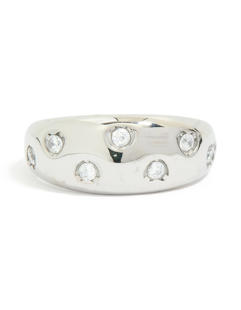 Waterproof Stainless Steel Spotty Diamante Band Ring
