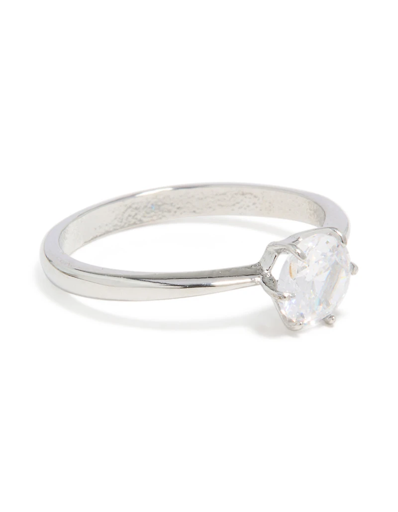 Waterproof Stainless Steel Diamante Solitaire Band Ring