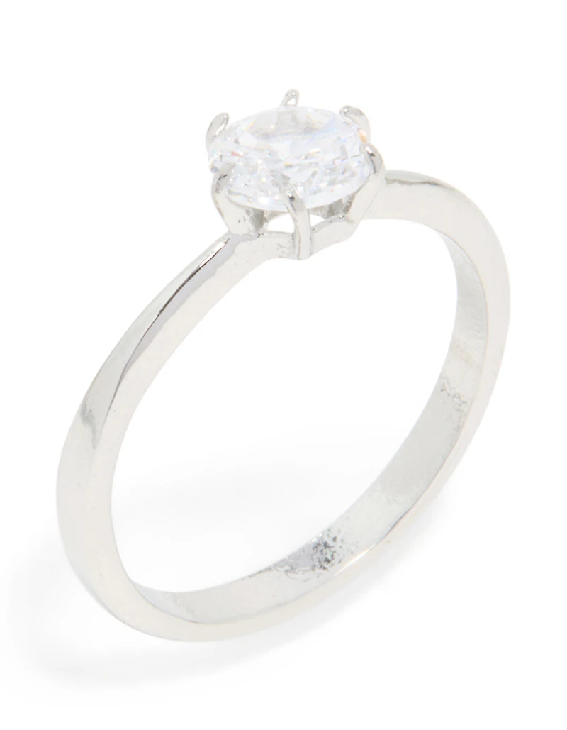 Waterproof Stainless Steel Diamante Solitaire Band Ring