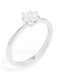 Waterproof Stainless Steel Diamante Solitaire Band Ring