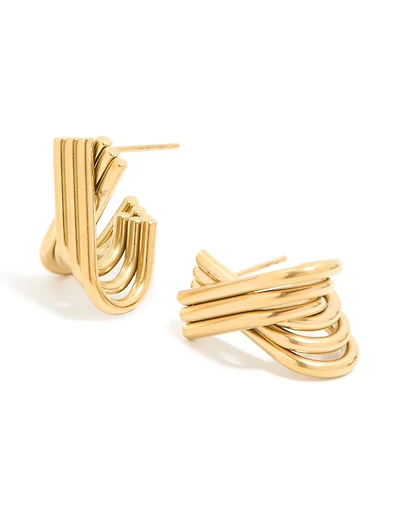 Waterproof Gold Plated Stainless Steel Long Layered Circle Hoop Earrings