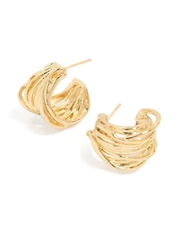 Boucles d’oreilles Huggie en acier inoxydable multi-rangées plaquées or étanches