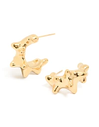 Boucles d’oreilles à cerceaux d’oursin en acier inoxydable plaqués or imperméables