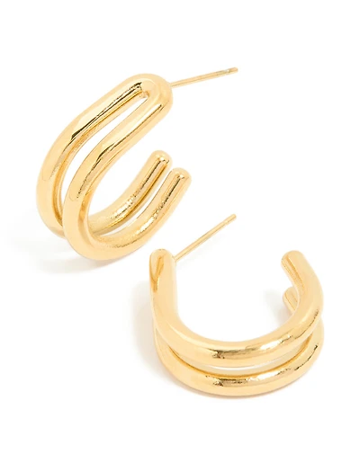 Waterproof Gold Plated Stainless Steel Double Layered Hoop Earrings
