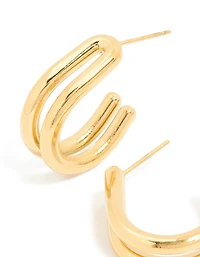 Waterproof Gold Plated Stainless Steel Double Layered Hoop Earrings