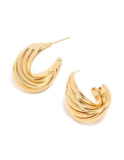 Waterproof Gold Plated Stainless Steel 4-Row Twisted Hoop Earrings