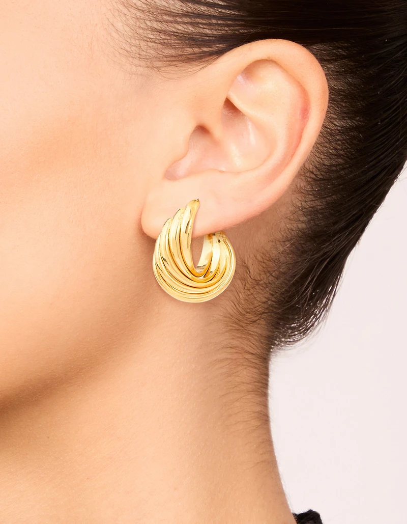 Waterproof Gold Plated Stainless Steel 4-Row Twisted Hoop Earrings