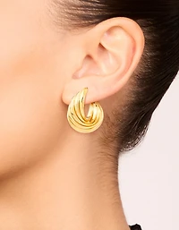 Waterproof Gold Plated Stainless Steel 4-Row Twisted Hoop Earrings