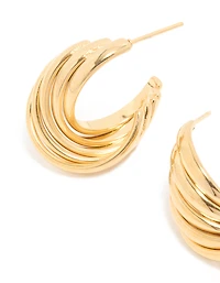 Waterproof Gold Plated Stainless Steel 4-Row Twisted Hoop Earrings