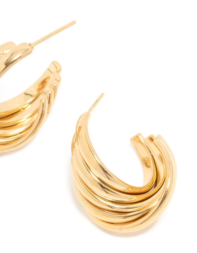 Waterproof Gold Plated Stainless Steel 4-Row Twisted Hoop Earrings