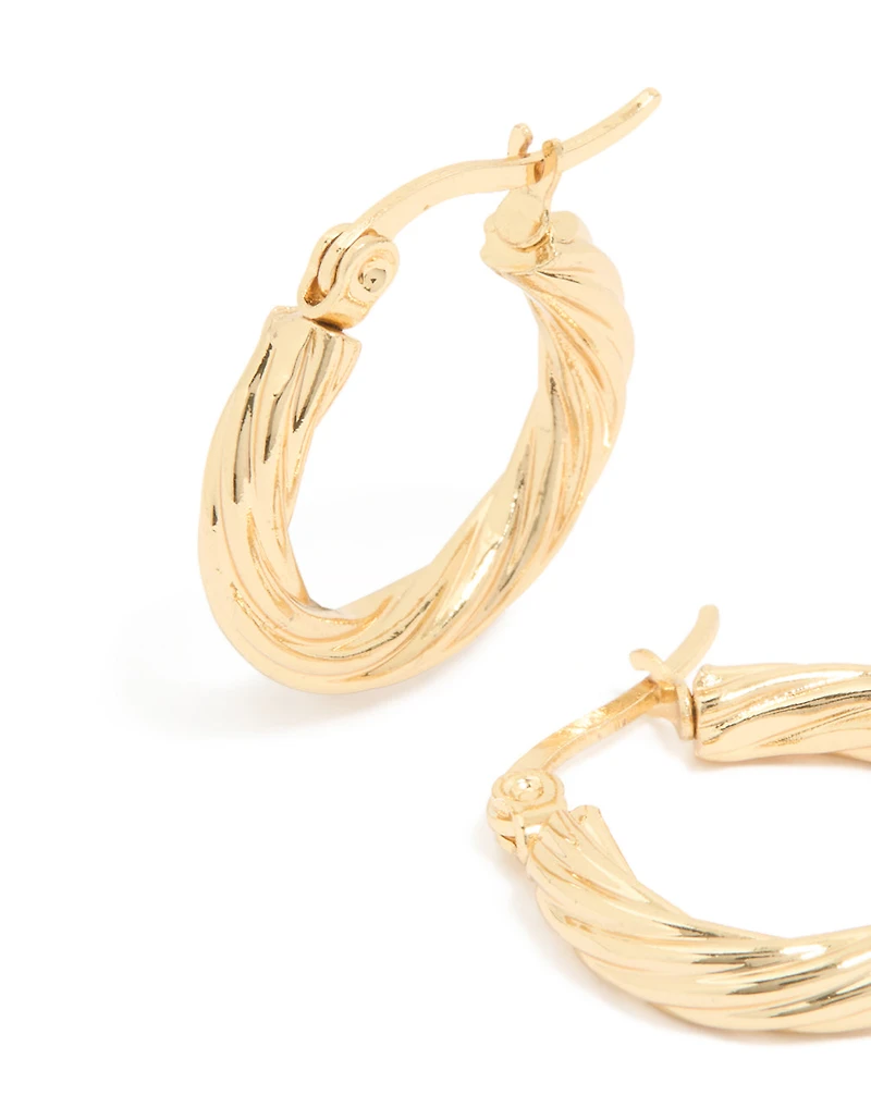 Waterproof Gold Plated Stainless SteelSmall Twisted Hoop Earrings