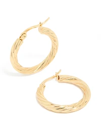 Waterproof Gold Plated Stainless Steel Twisted Medium Hoop Earrings