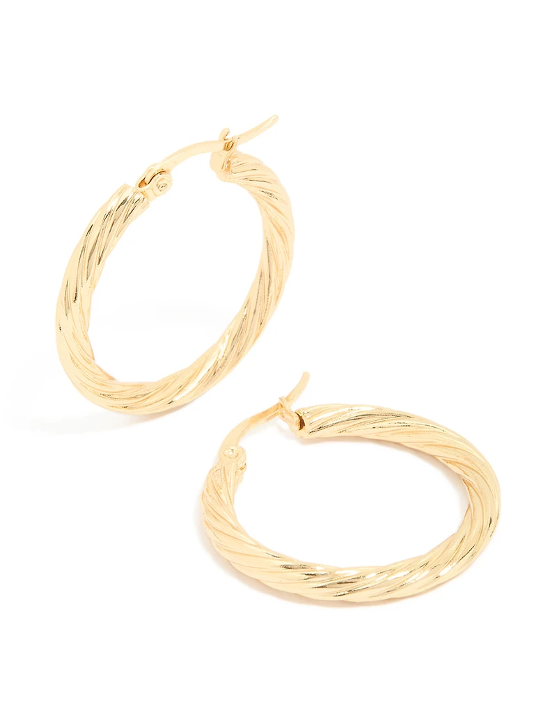 Waterproof Gold Plated Stainless Steel Large Twisted Hoop Earrings