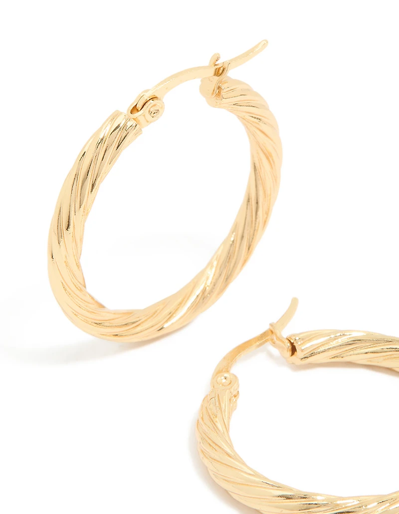 Waterproof Gold Plated Stainless Steel Large Twisted Hoop Earrings