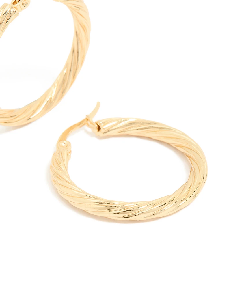 Waterproof Gold Plated Stainless Steel Large Twisted Hoop Earrings