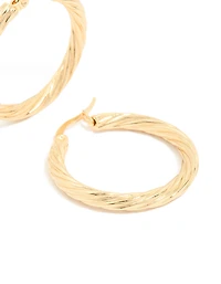 Waterproof Gold Plated Stainless Steel Large Twisted Hoop Earrings