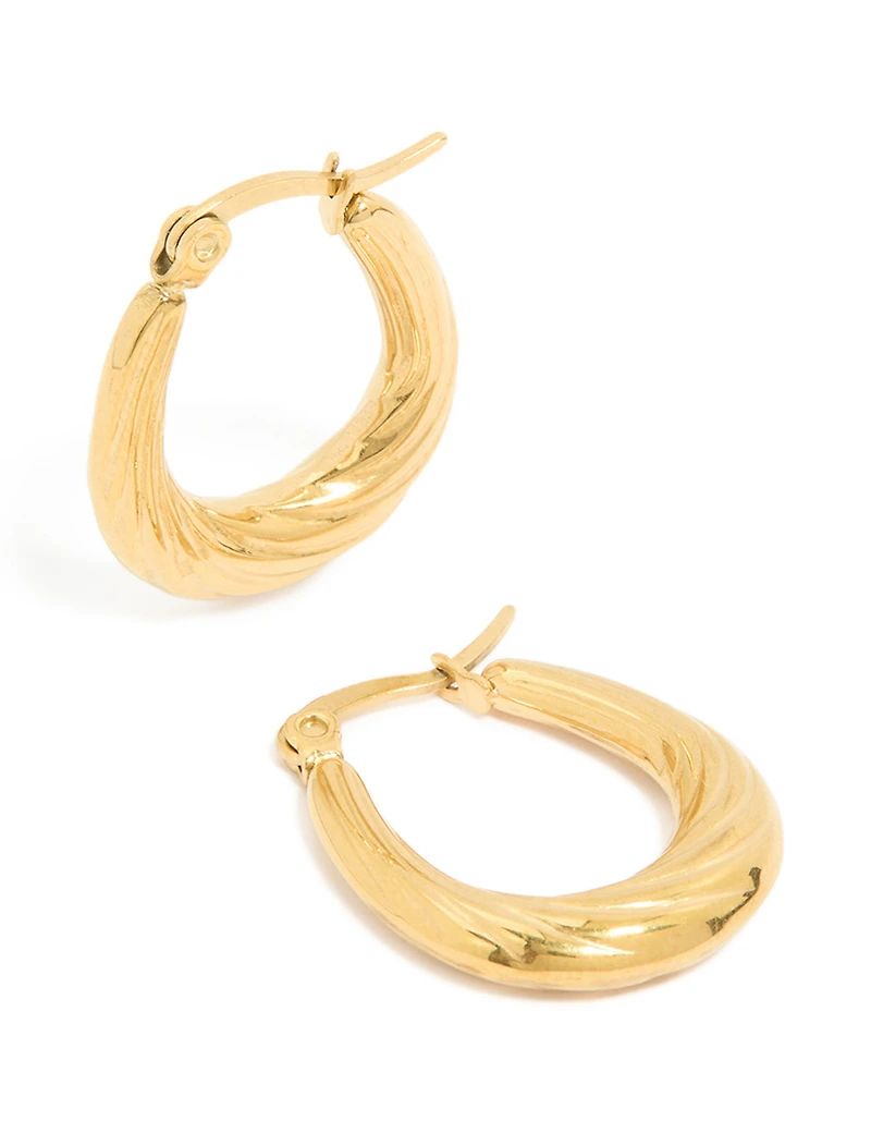 Waterproof Gold Plated Stainless Steel Twisted Hoop Earrings