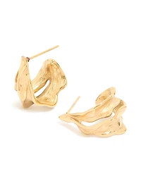 Waterproof Gold Plated Stainless Steel Molten Effect Hoop Earrings