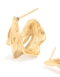 Waterproof Gold Plated Stainless Steel Molten Effect Hoop Earrings