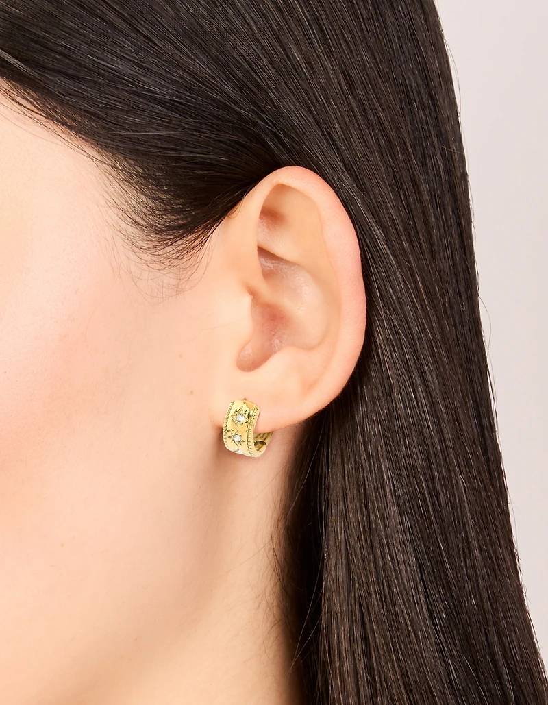 Boucles d’oreilles à cerceaux en zircone céleste en acier inoxydable en acier inoxydable étanché, imperméables plaquées or