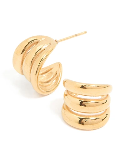 Waterproof Gold Plated Stainless Steel Triple Band Hoop Earrings