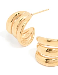 Waterproof Gold Plated Stainless Steel Triple Band Hoop Earrings