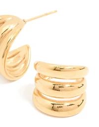 Waterproof Gold Plated Stainless Steel Triple Band Hoop Earrings