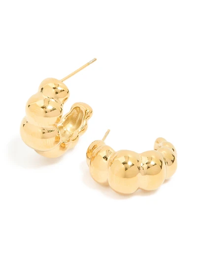 Waterproof Gold Plated Stainless Steel Bubble Croissant Hoop Earrings