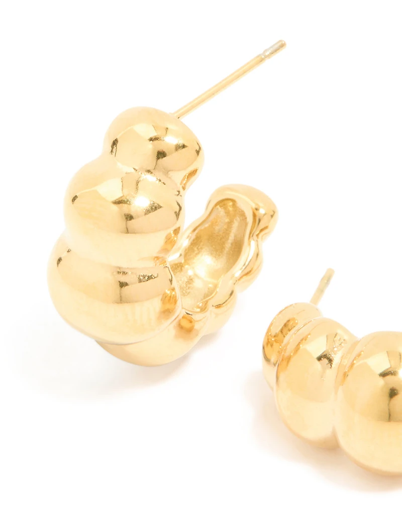 Waterproof Gold Plated Stainless Steel Bubble Croissant Hoop Earrings