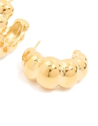 Waterproof Gold Plated Stainless Steel Bubble Croissant Hoop Earrings