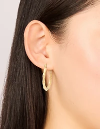Waterproof Gold Plated Stainless Steel Thin Bamboo 30mm Hoop Earrings