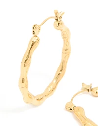 Waterproof Gold Plated Stainless Steel Thin Bamboo 30mm Hoop Earrings