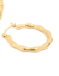 Waterproof Gold Plated Stainless Steel Thin Bamboo 30mm Hoop Earrings