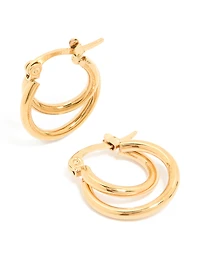 Waterproof Gold Plated Stainless Steel Double Classic Hoop Earrings