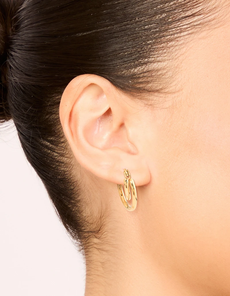 Waterproof Gold Plated Stainless Steel Double Classic Hoop Earrings