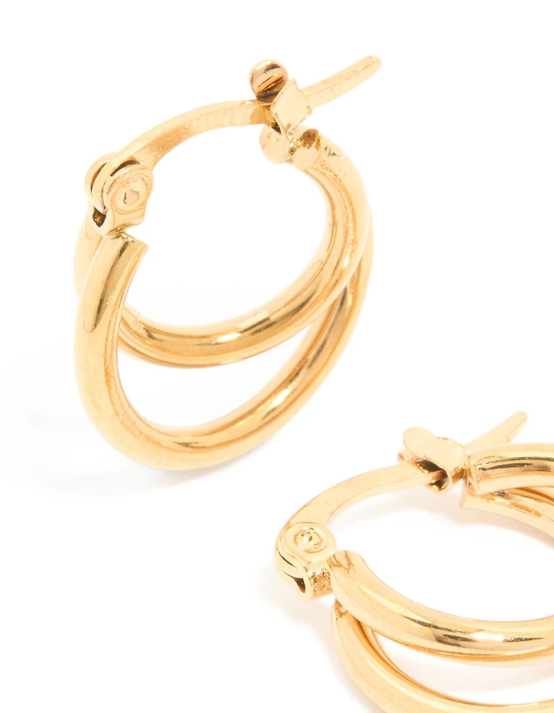 Waterproof Gold Plated Stainless Steel Double Classic Hoop Earrings