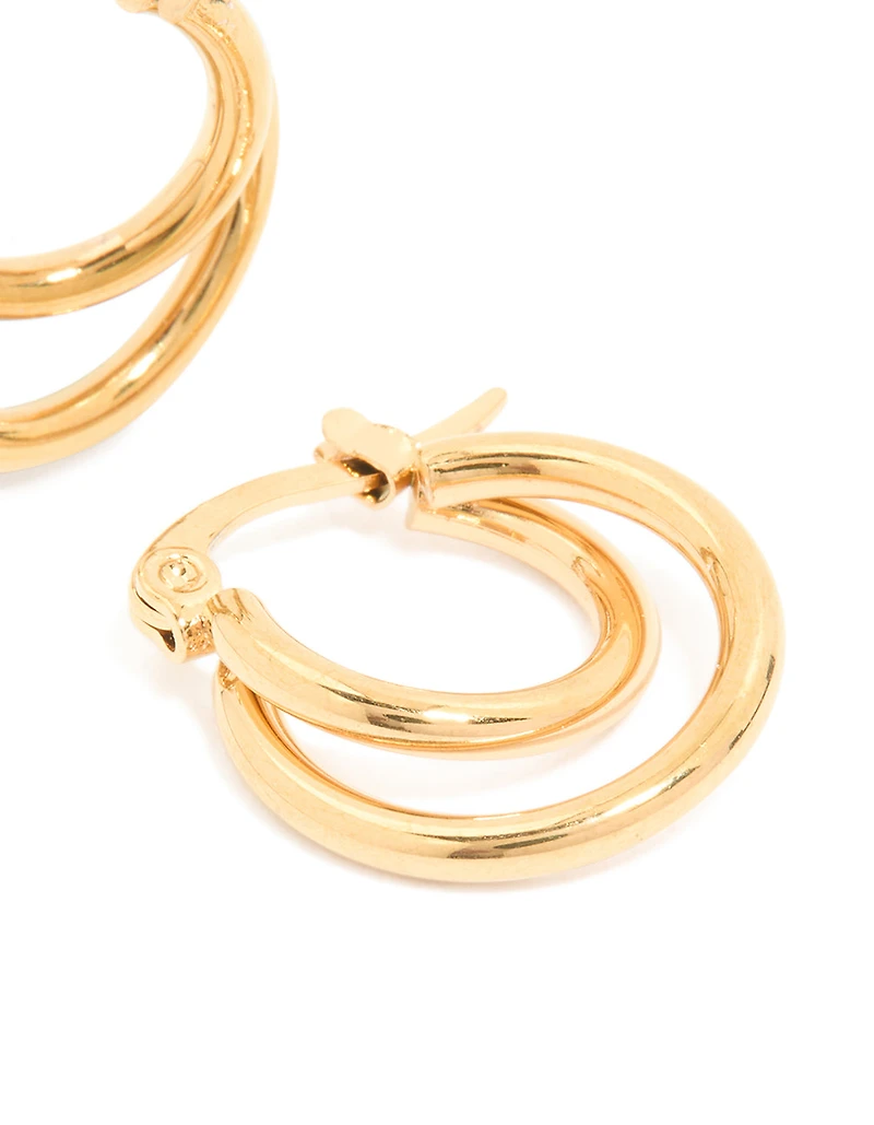 Waterproof Gold Plated Stainless Steel Double Classic Hoop Earrings