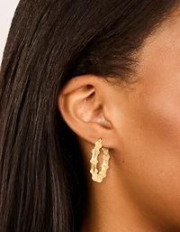 Waterproof Gold Plated Stainless Steel Textured Hoop Earrings 30 MM