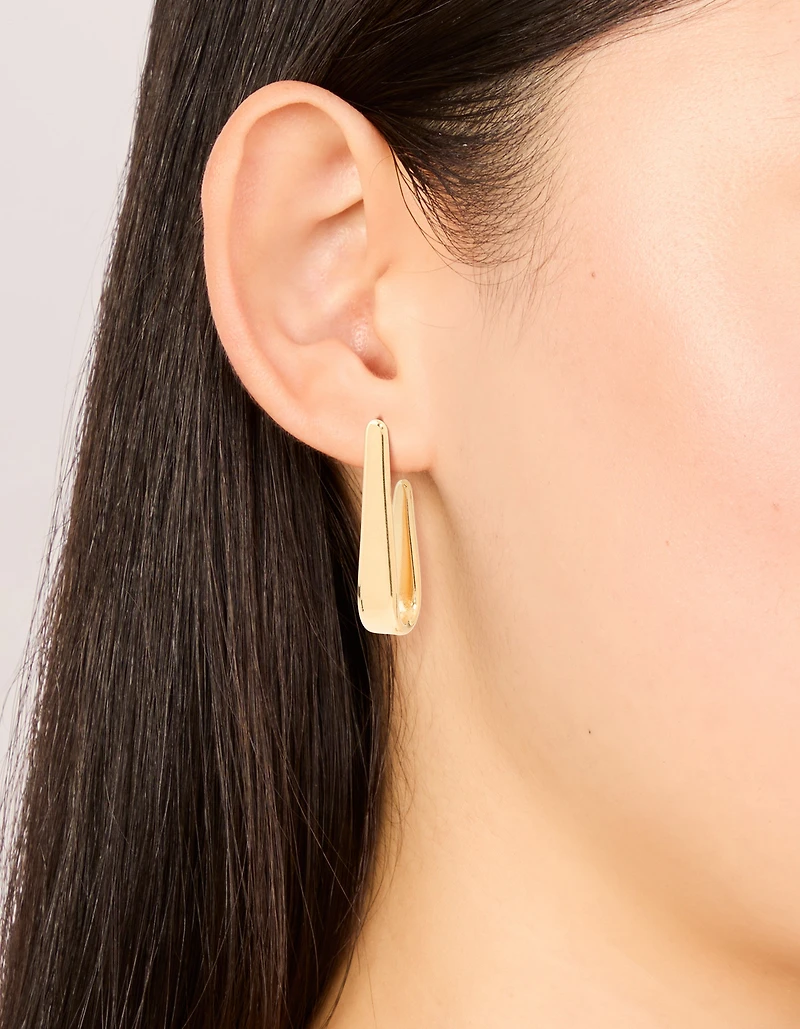 Waterproof Gold Plated Stainless Steel Long Drop Hoop Earrings