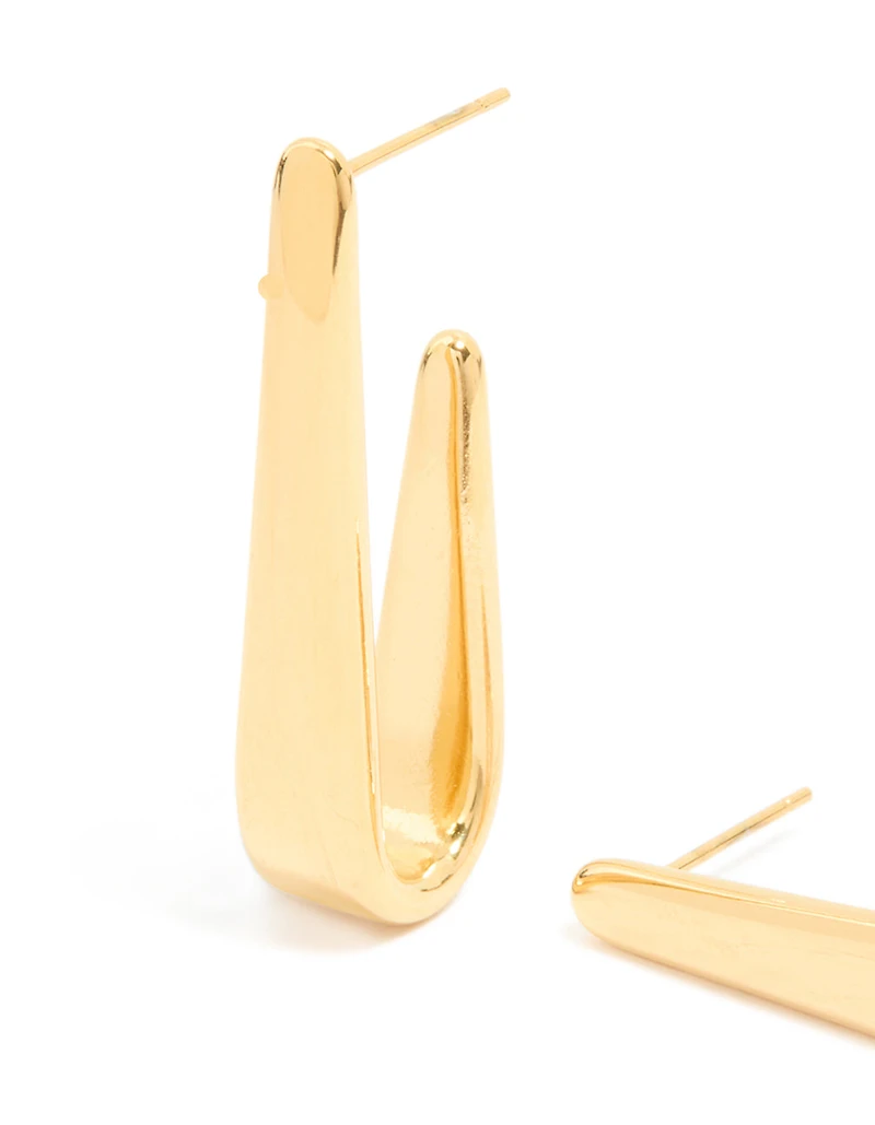 Waterproof Gold Plated Stainless Steel Long Drop Hoop Earrings