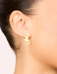 Waterproof Gold Plated Stainless Steel Pearl Wire Hoop Earrings