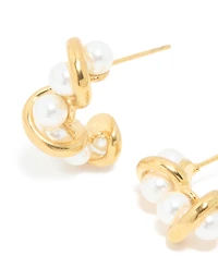 Waterproof Gold Plated Stainless Steel Pearl Wire Hoop Earrings