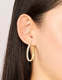 Waterproof Gold Plated Stainless Steel Diamante Hoop Earrings 35 MM