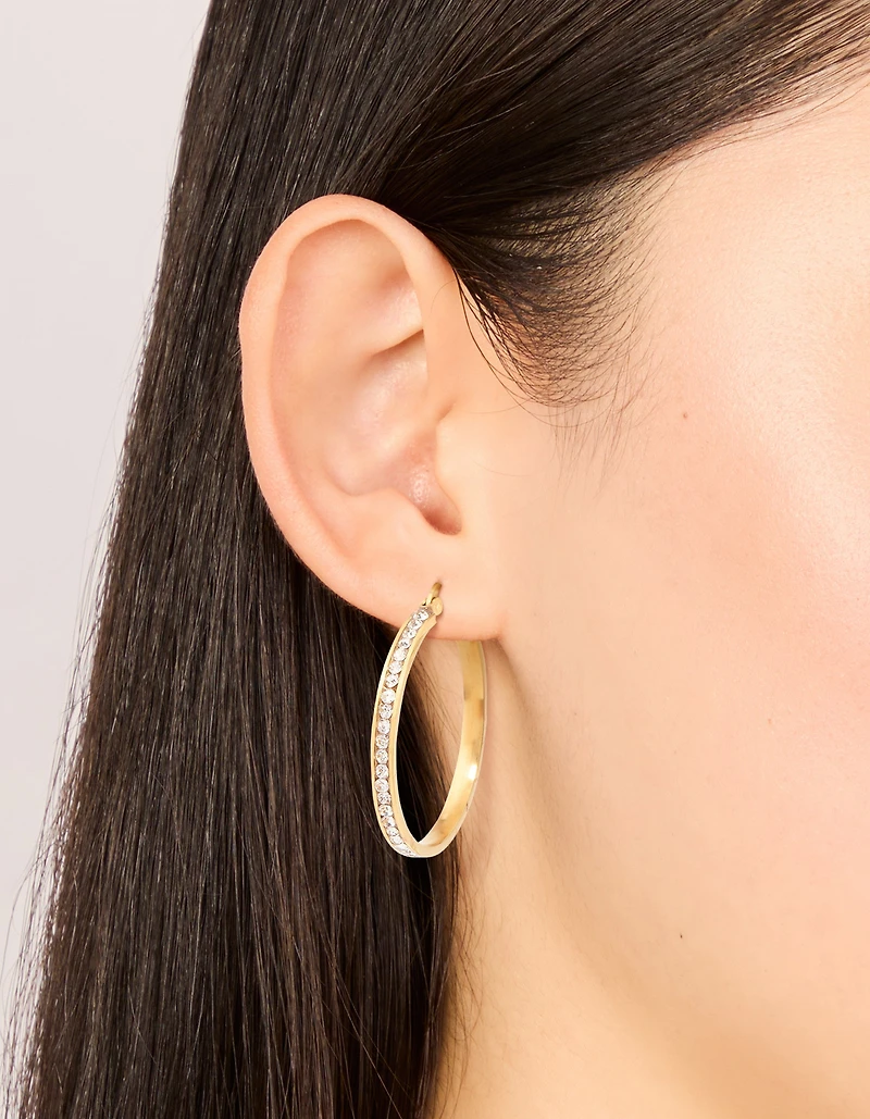 Boucles d’oreilles anneaux diamants en acier inoxydable plaqués or imperméables 35 mm